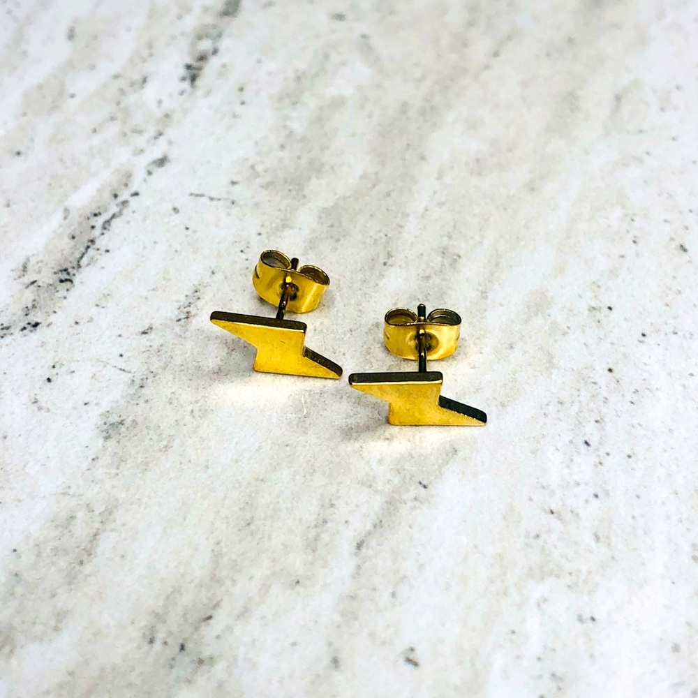 Stainless Steel Gold Lightning Bolt Earrings